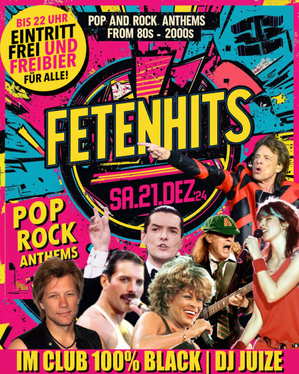 Sa.21.12.24 ✌️ Fetenhits ✌️ An diesem Samstag hat der Wahnsinn Methode: Das Motto lautet FETENHITS! Wir spielen die Pop- und Rock-Hymnen der 80er bis 2000er Jahre – eine Nacht, NONSTOP-Party! Ob Rock-Klassiker wie Summer of '69, die Welthits von Milli Vanilli, NDW-Kracher wie Major Tom oder Eurodance-Hits wie Coco Jambo – unsere DJs haben ein Set für euch vorbereitet, das ihr in keinem anderen Club und an keinem anderen Abend erleben werdet. Als DJs haben wir für euch DJ Marcus, bekannt von RockPearls, und DJ Michael B., die bekannteste Partymaschine der Oberpfalz, engagiert. ❌ Feiert mit uns den verrücktesten Abend seit bestehen des PEARLS. ❌ Eine EINMALIGE Party - SEID DABEI. 🥳❌🥳❌🥳 BIS 22 UHR EINTRITT FREI UND FREIBIER FÜR ALLE 🥳❌🥳❌🥳 💥 WODKA WASSEREIS 💥 MASSEN AN KOSTENLOSEN LEUCHTSTÄBEN 💥 GIGANTISCHER KONFETTI-GLITZERSTURM 💥 SPEKTAKULÄRE LASER SHOW ❌❌❌❌❌❌ ▶ Floor 1: Ultimate FETENHITS Soundmix DJ Marcus - Rock Pearls DJ Michael B - Die Partymaschine ❌ ▶ Floor 2: 100% Black Music by DJ Juize ❌❌❌❌❌❌ Einlass 21 Uhr _____________ Mit Formular ab 16 bis 4 Uhr feiern Ohne Formular ab 16 bis 0 Uhr feiern _____________ NUR Abendkasse - Ticket 6€ _____________ Club PEARLS Nabburg Schlörstraße 1A 92507 Nabburg