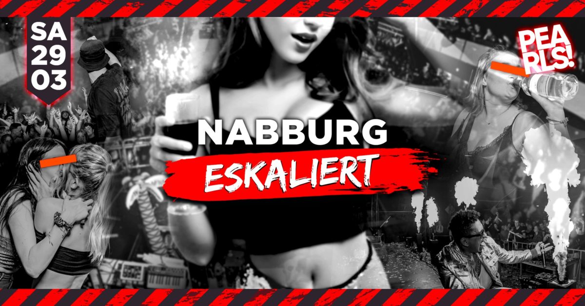 🔥 NABBURG ESKALIERT🔥 Am 29. März startet NABBURG abgefahrenste Party im Pearls! Die ganze Region wird über diese Party reden und jeder will dabei sein. In dieser Nacht wollen wir mit euch den Legenden-Status erreichen! Die Megaparty auf allen Areas mit 100% ABRISS GARANTIE! ❌FIFA TURNIER Wir starten ein großes FIFA TURNIER im Club! Die Gewinner erwarten tolle Preise. ❌ AUSRASTEN Wir schießen 200x Luftballons in die Menge, wovon 100x Luftballons >>> Getränkegutscheine und 5 Euro Scheine beinhalten !! ❌ MITTERNACHTSSNACK Wir verteilen HUNDERTE FRISCHE HOT DOGS an euch! ❌ KNUTSCH CONTEST Bei unseren verrückten Flaschendrehen müsst ihr knutschen! ❌ BEERPONG Wie bei den amerikanischen Hauspartys, haben wir BEERPONG-TISCHE am Start. ❌ BESOFFEN ZU OFFEN Farbige Knicklichter zeigen, was du willst und dunkle Ecken laden zum Knutschen ein! Grün: Ich bin für Alles offen! 😉 Gelb: Probiere dein Glück! Rot: Vergiss es! Ich bin nur zum Feiern hier. ❌ NABBURG RASTET AUS! Konfetti Bomben, CO2 Eskalation, XXL Ballons & vieles mehr! ✘✘✘ MUSIC ✘✘✘ Party auf 2 Floors! MAIN-FLOOR - EDM, Charts, Techno, 90er & 2000er - BLACK FLOOR - 100% Black - ✘✘✘ TICKETS ✘✘✘ unter https://bit.ly/nabburg_eskaliert oder an der Abendkasse! Early Bird Ticket: 7,90€ (ersten 250 Stück) Normaler Vorverkauf: 9,90€ Abendkasse: ab 22 Uhr verfügbar ✘✘✘ INFOS ✘✘✘ ・ Geöffnet ab 22:00 ・ Samstag, 29.03.2025 ・ Pearls Nabburg ・ P16 mit Partyzettel